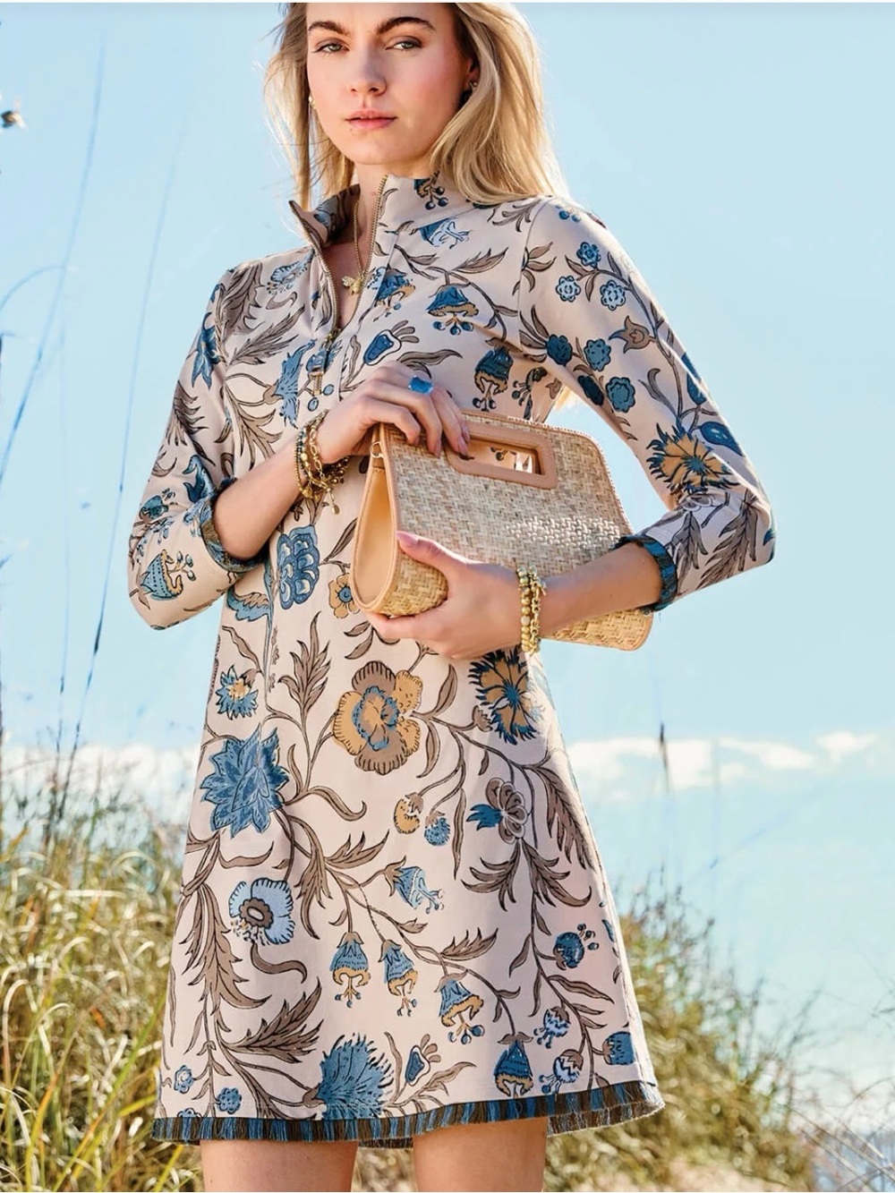 Spartina 449 Nora Half-Zip Fringe Dress St. Augustine Vintage Floral XXL